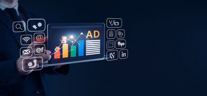 Google Ads performance analytics dashboard showing ad growth and conversion metrics